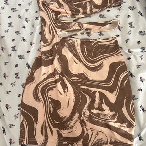 SHEIN Brown and Cream One Shoulder Bodycon Dress